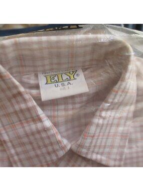 BOYS  2T Vintage 1970's Shirt ELY BOYS PINK/brownPLAID THIN HIPPY SHIRT USA NOS